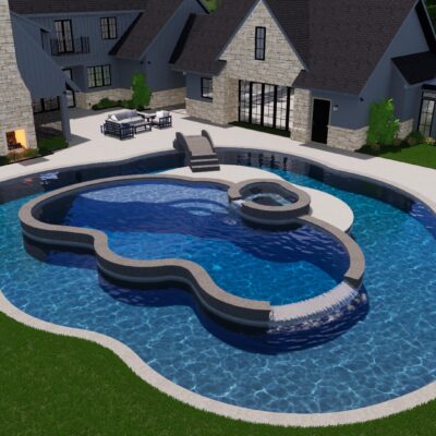 Aerial view of a backyard pool in Dallas